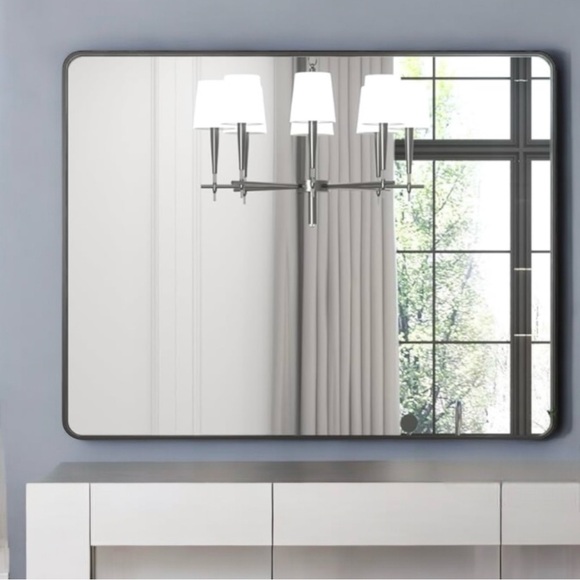 NEW West Elm XL Large Black Framed Metal Vanity Wall Hanging Mirror - 48 x 40